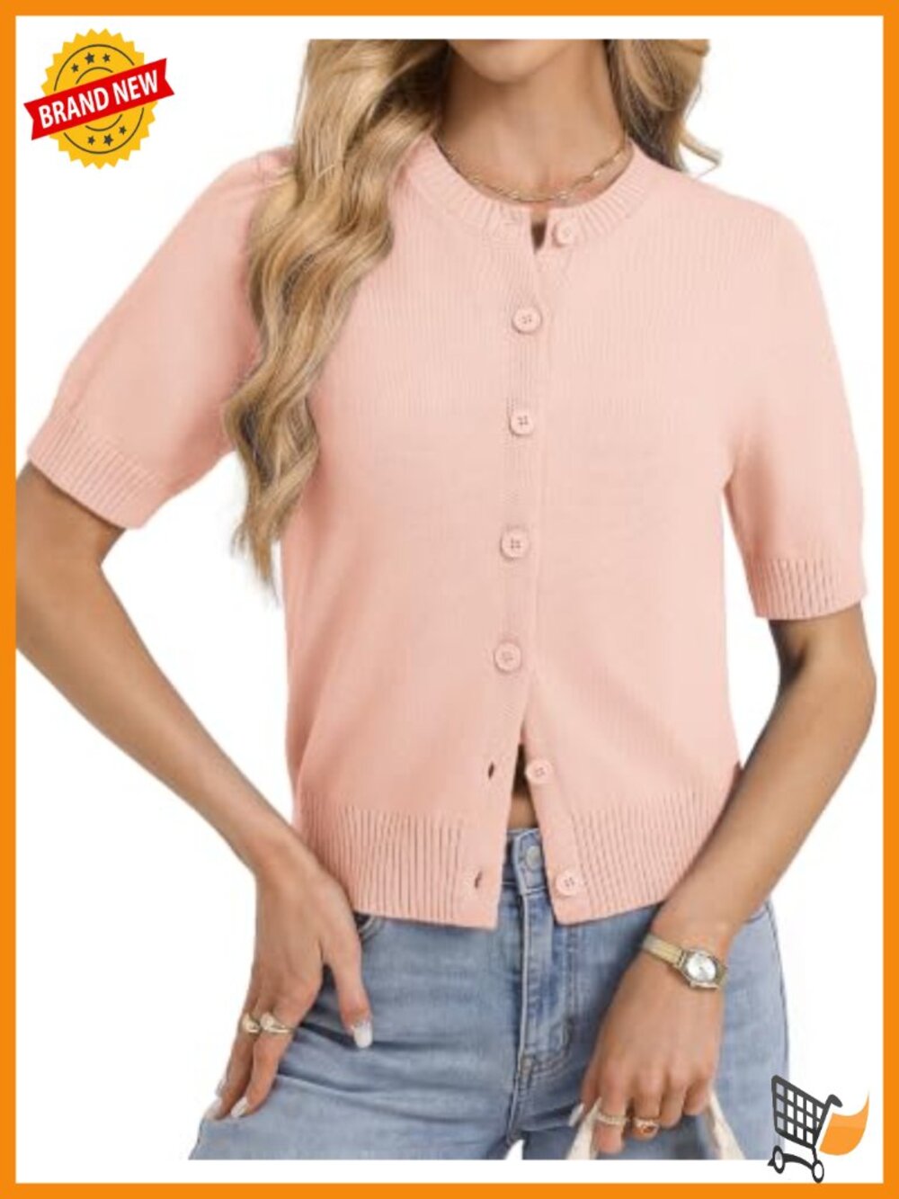 Womens Short Sleeve Button Up Cardigan Cotton Blend Ribbed Summer Sweater